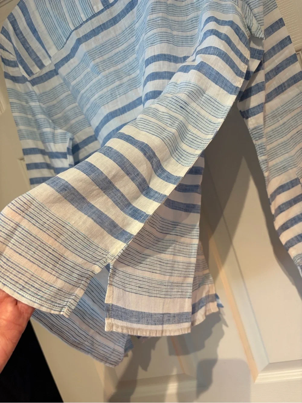 NWT Light Blue 100% Linen Striped Button Down Shirt